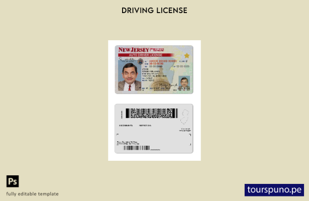 Plantilla de licencia de conducir lista para imprimir de EE. UU., Nueva Jersey